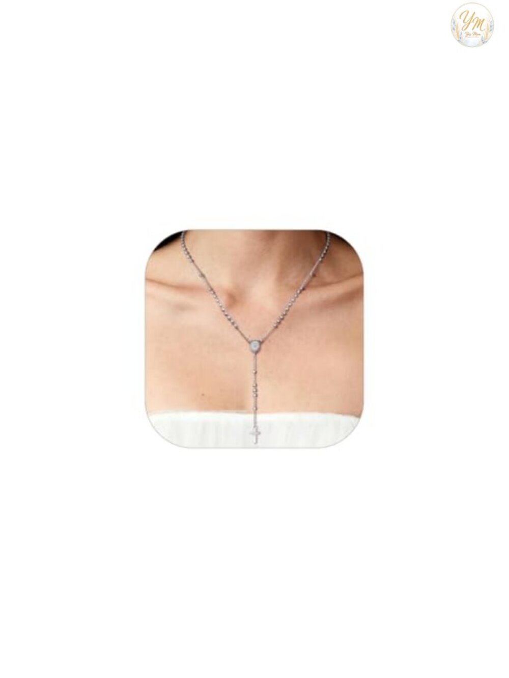 Stainless Steel Rosary Beads Y Cross Necklace Catholic